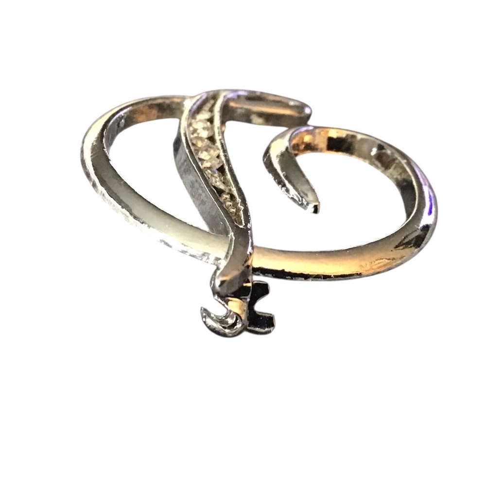 D Brooch Initial Monogram Cursive Silver Tone Met… - image 3